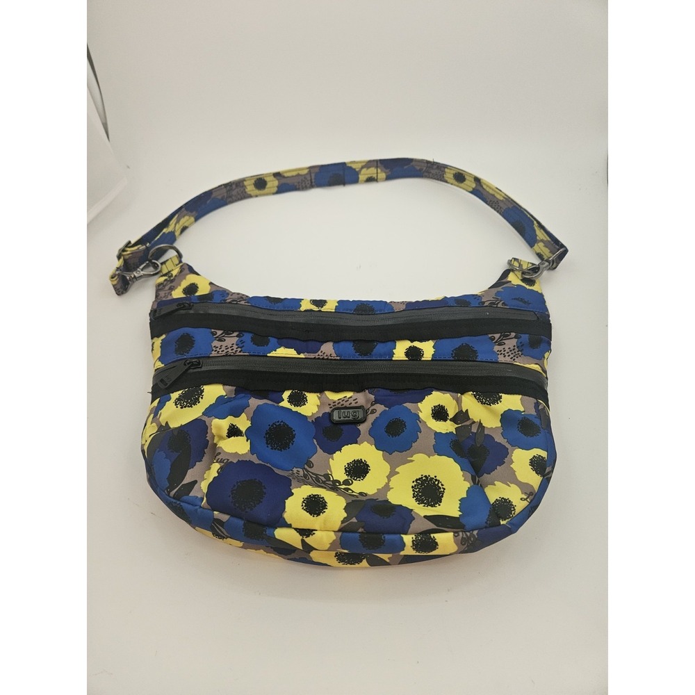 Lug Hippy Crossbody Vibrant Peony Blue Floral Yellow and Black Accents.